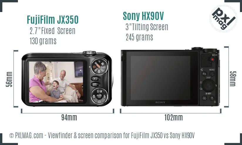 FujiFilm JX350 vs Sony HX90V Screen and Viewfinder comparison