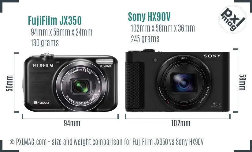 FujiFilm JX350 vs Sony HX90V size comparison