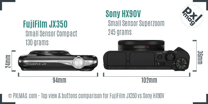 FujiFilm JX350 vs Sony HX90V top view buttons comparison