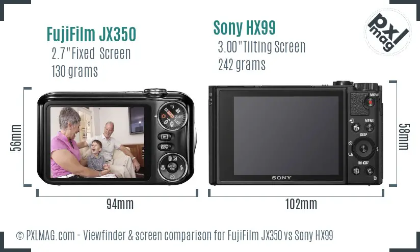 FujiFilm JX350 vs Sony HX99 Screen and Viewfinder comparison FujiFilm JX350 vs Sony HX99 Screen and Viewfinder comparison