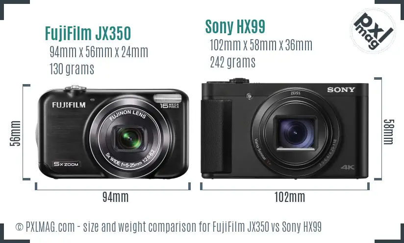 FujiFilm JX350 vs Sony HX99 size comparison FujiFilm JX350 vs Sony HX99 size comparison