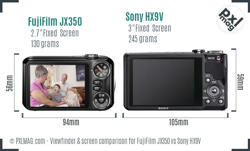 FujiFilm JX350 vs Sony HX9V Screen and Viewfinder comparison