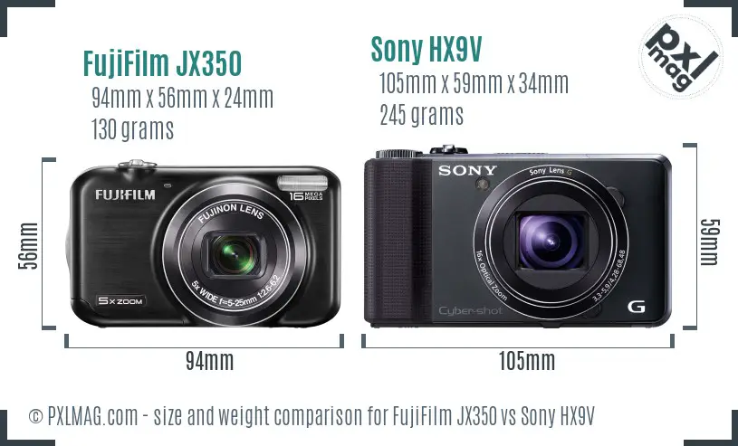 FujiFilm JX350 vs Sony HX9V size comparison