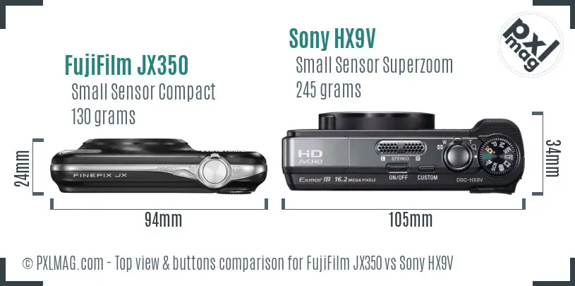 FujiFilm JX350 vs Sony HX9V top view buttons comparison