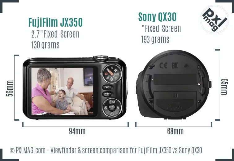 FujiFilm JX350 vs Sony QX30 Screen and Viewfinder comparison