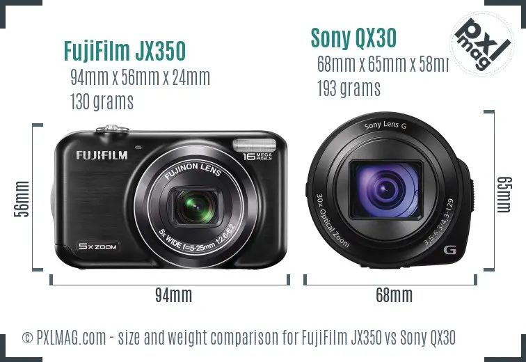 FujiFilm JX350 vs Sony QX30 size comparison