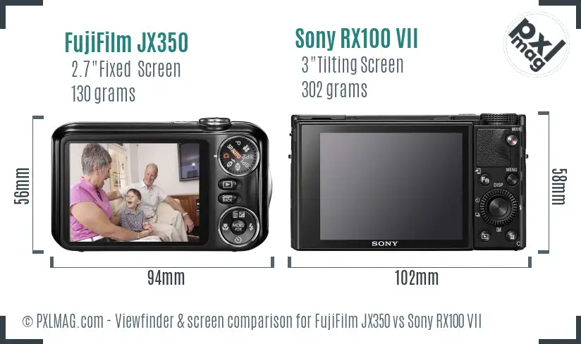 FujiFilm JX350 vs Sony RX100 VII Screen and Viewfinder comparison