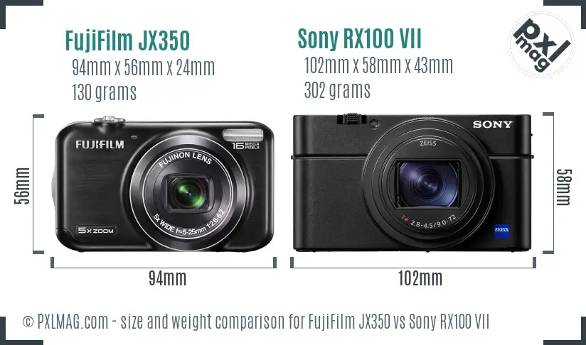 FujiFilm JX350 vs Sony RX100 VII size comparison