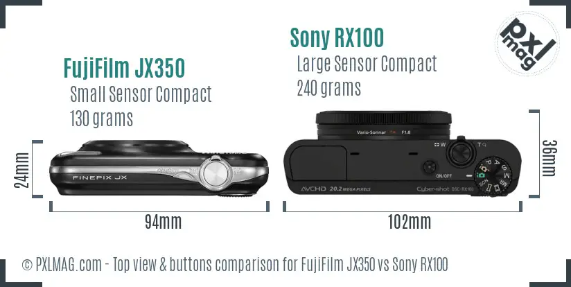FujiFilm JX350 vs Sony RX100 top view buttons comparison