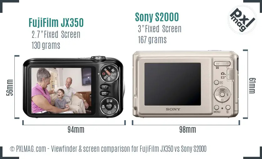FujiFilm JX350 vs Sony S2000 Screen and Viewfinder comparison