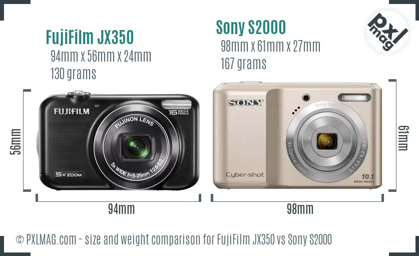 FujiFilm JX350 vs Sony S2000 size comparison
