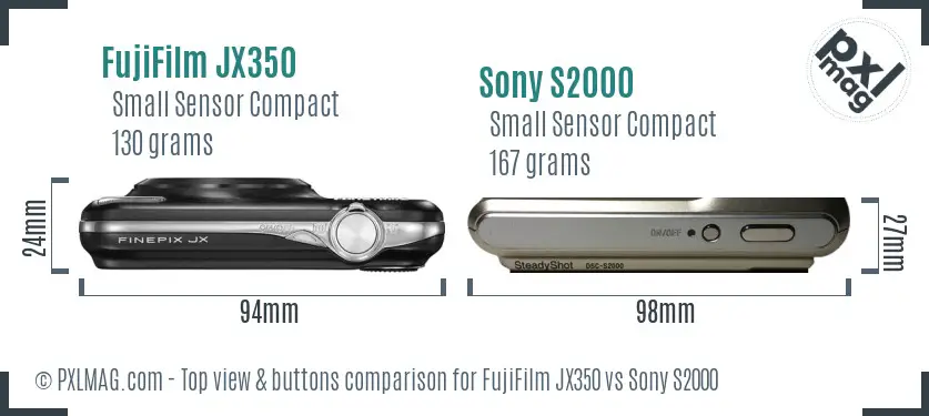 FujiFilm JX350 vs Sony S2000 top view buttons comparison