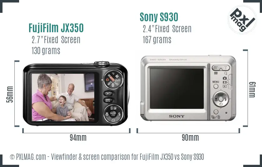 FujiFilm JX350 vs Sony S930 Screen and Viewfinder comparison FujiFilm JX350 vs Sony S930 Screen and Viewfinder comparison