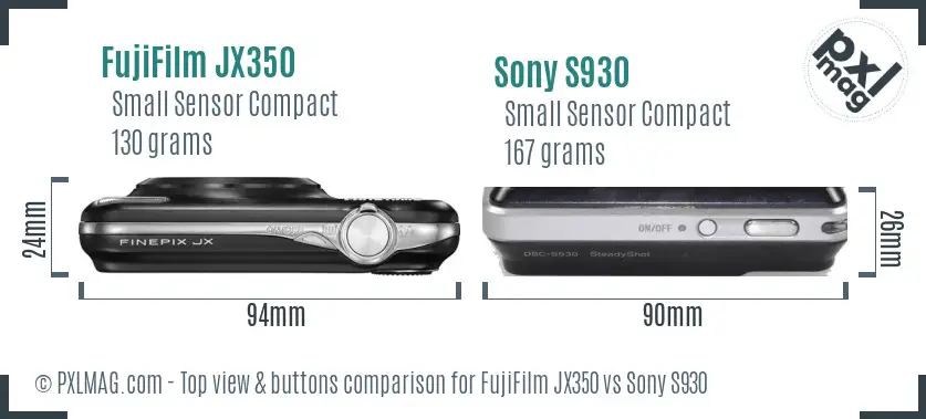 FujiFilm JX350 vs Sony S930 top view buttons comparison FujiFilm JX350 vs Sony S930 top view buttons comparison