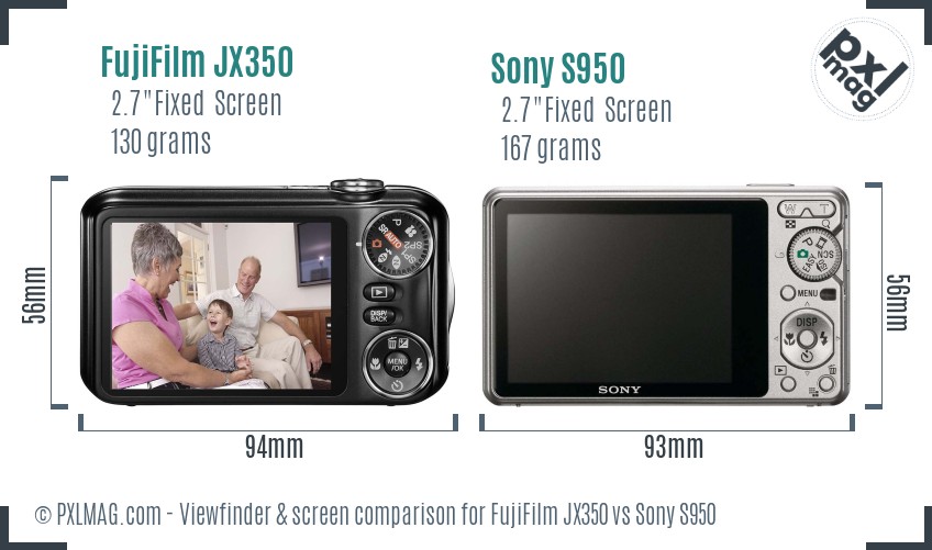 FujiFilm JX350 vs Sony S950 Screen and Viewfinder comparison