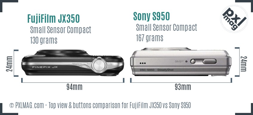 FujiFilm JX350 vs Sony S950 top view buttons comparison