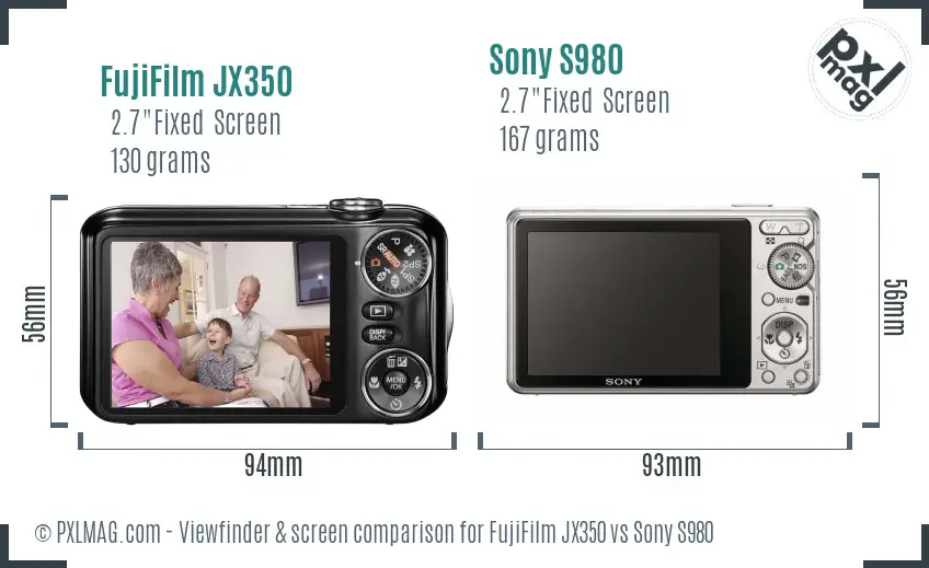 FujiFilm JX350 vs Sony S980 Screen and Viewfinder comparison FujiFilm JX350 vs Sony S980 Screen and Viewfinder comparison