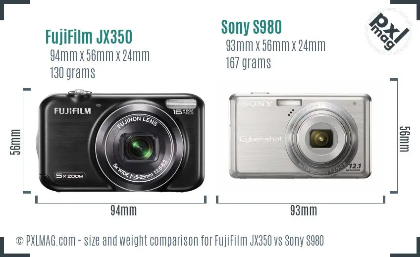 FujiFilm JX350 vs Sony S980 size comparison FujiFilm JX350 vs Sony S980 size comparison