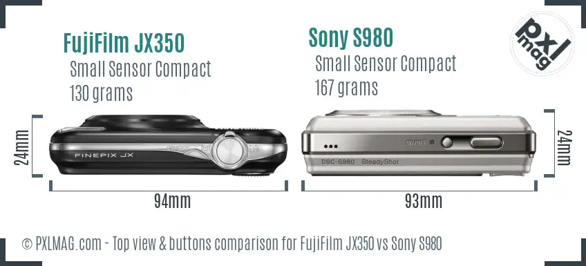 FujiFilm JX350 vs Sony S980 top view buttons comparison FujiFilm JX350 vs Sony S980 top view buttons comparison