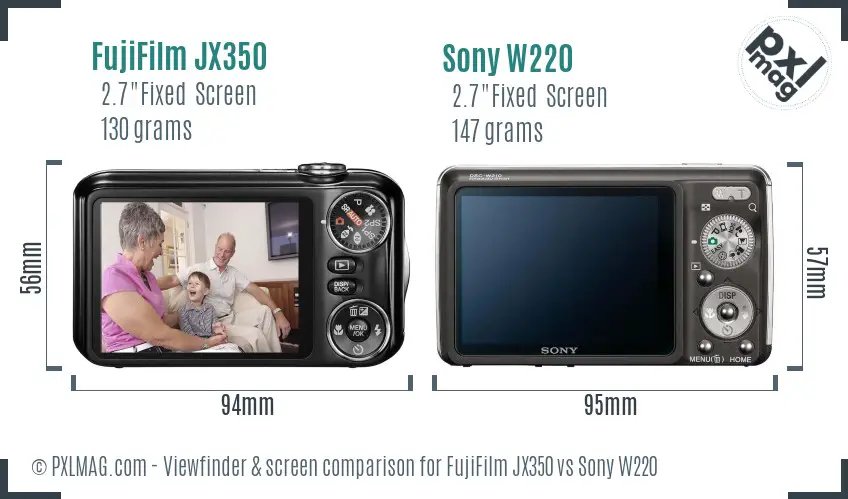 FujiFilm JX350 vs Sony W220 Screen and Viewfinder comparison