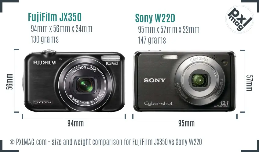 FujiFilm JX350 vs Sony W220 size comparison