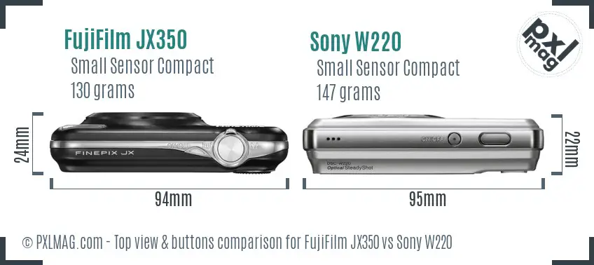 FujiFilm JX350 vs Sony W220 top view buttons comparison