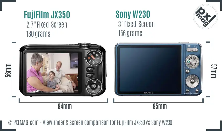 FujiFilm JX350 vs Sony W230 Screen and Viewfinder comparison