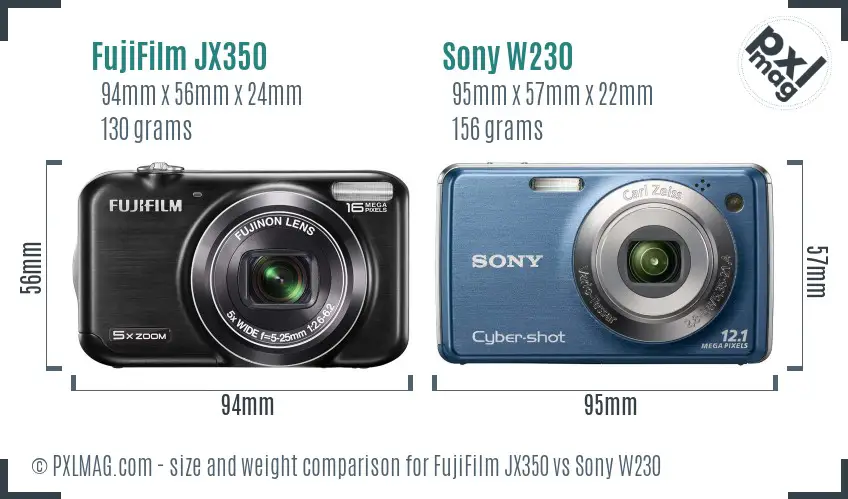 FujiFilm JX350 vs Sony W230 size comparison