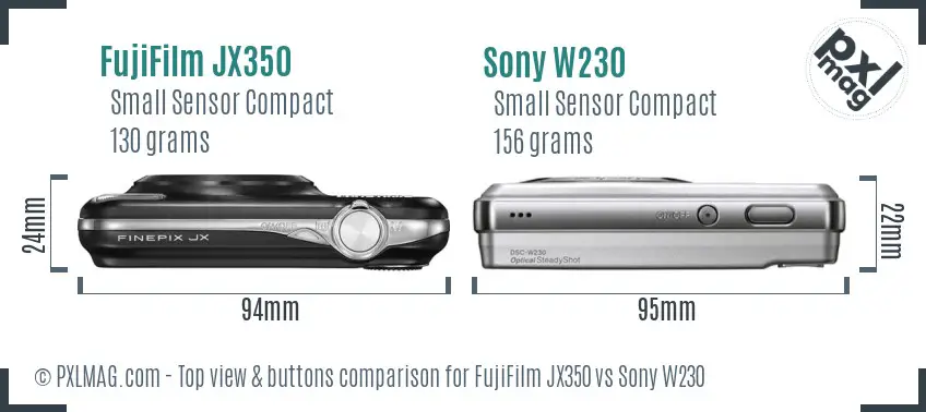 FujiFilm JX350 vs Sony W230 top view buttons comparison