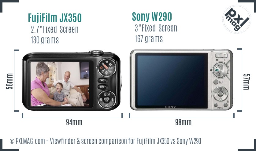 FujiFilm JX350 vs Sony W290 Screen and Viewfinder comparison