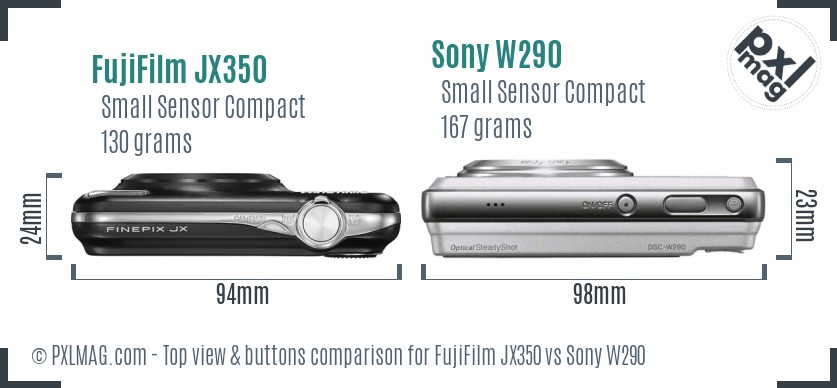 FujiFilm JX350 vs Sony W290 top view buttons comparison