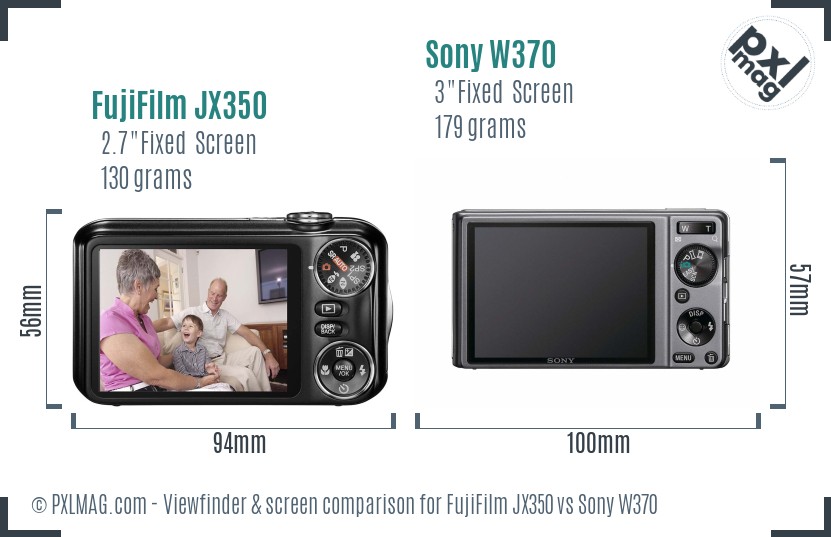 FujiFilm JX350 vs Sony W370 Screen and Viewfinder comparison