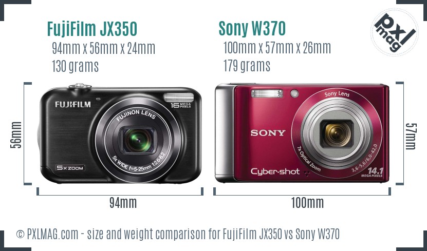 FujiFilm JX350 vs Sony W370 size comparison FujiFilm JX350 vs Sony W370 size comparison