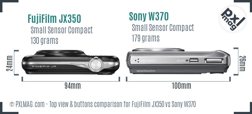 FujiFilm JX350 vs Sony W370 top view buttons comparison