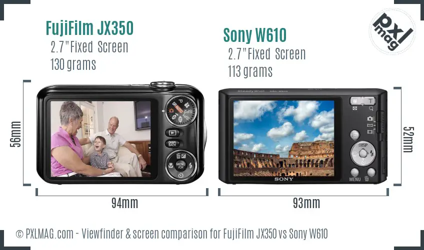 FujiFilm JX350 vs Sony W610 Screen and Viewfinder comparison