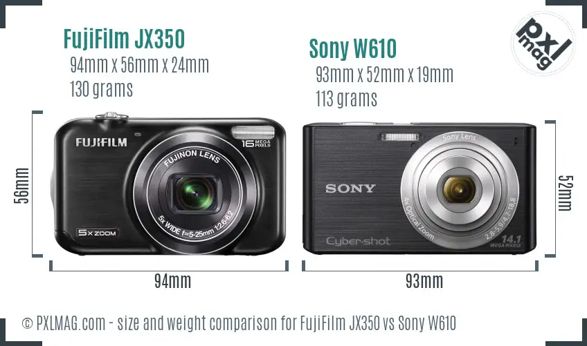 FujiFilm JX350 vs Sony W610 size comparison
