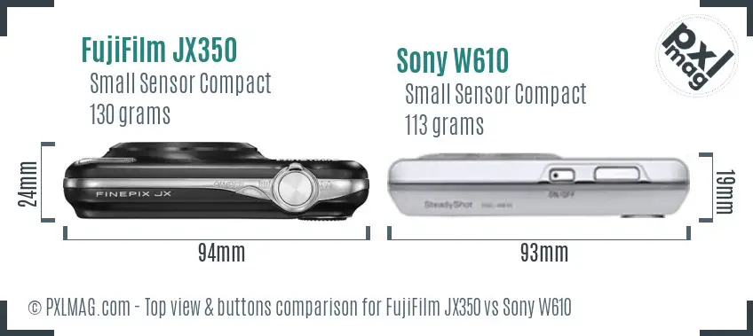 FujiFilm JX350 vs Sony W610 top view buttons comparison