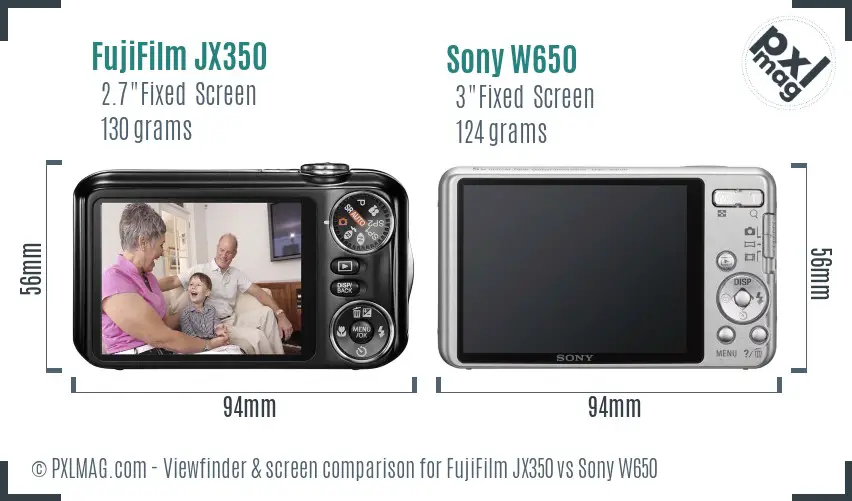 FujiFilm JX350 vs Sony W650 Screen and Viewfinder comparison