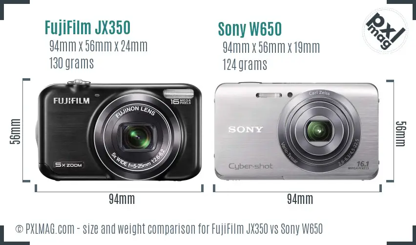 FujiFilm JX350 vs Sony W650 size comparison