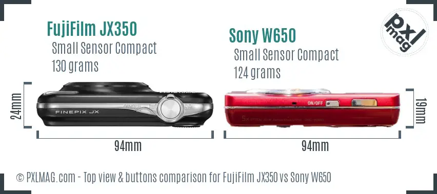 FujiFilm JX350 vs Sony W650 top view buttons comparison