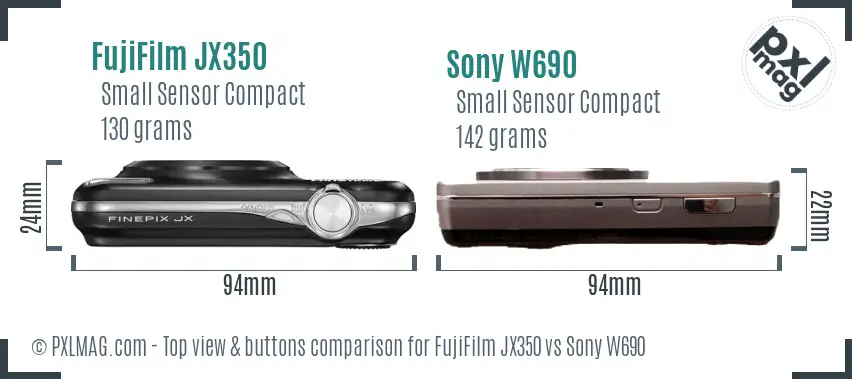 FujiFilm JX350 vs Sony W690 top view buttons comparison FujiFilm JX350 vs Sony W690 top view buttons comparison