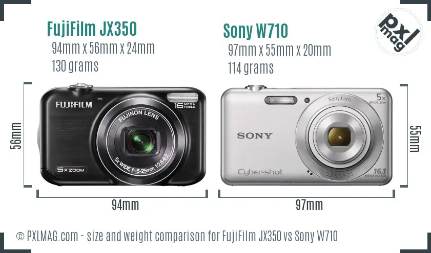 FujiFilm JX350 vs Sony W710 size comparison