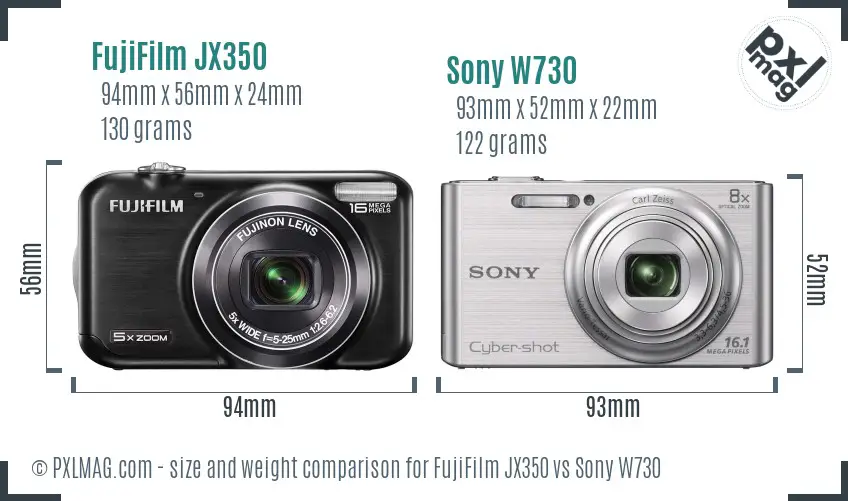 FujiFilm JX350 vs Sony W730 size comparison FujiFilm JX350 vs Sony W730 size comparison