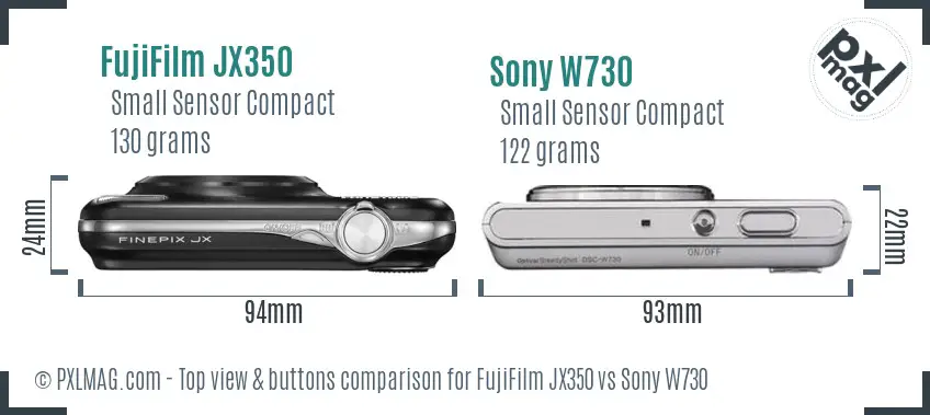 FujiFilm JX350 vs Sony W730 top view buttons comparison FujiFilm JX350 vs Sony W730 top view buttons comparison
