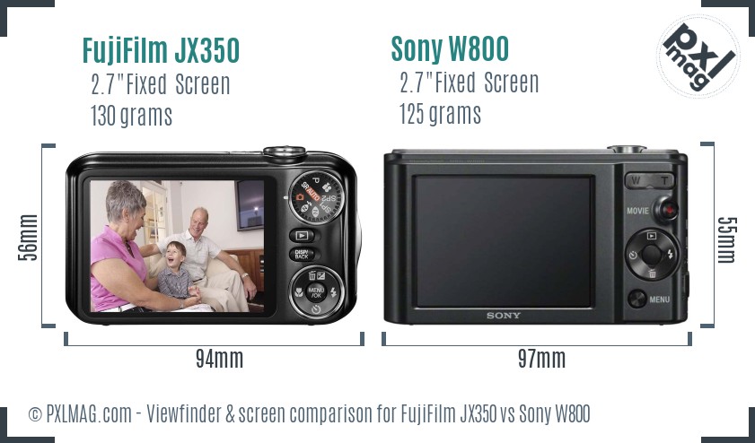 FujiFilm JX350 vs Sony W800 Screen and Viewfinder comparison