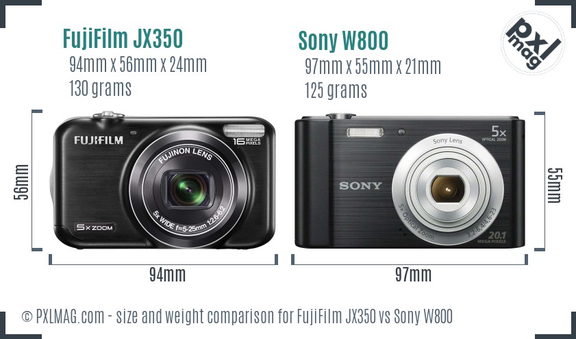 FujiFilm JX350 vs Sony W800 size comparison