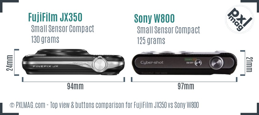 FujiFilm JX350 vs Sony W800 top view buttons comparison