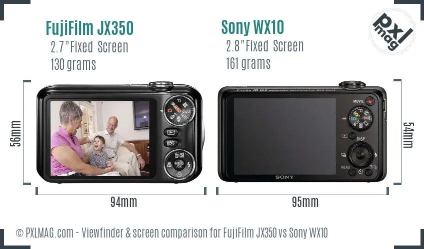 FujiFilm JX350 vs Sony WX10 Screen and Viewfinder comparison