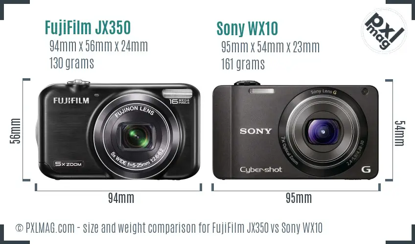 FujiFilm JX350 vs Sony WX10 size comparison