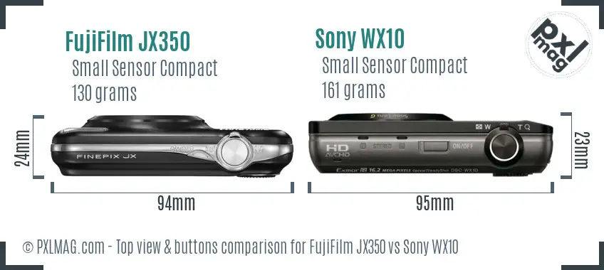 FujiFilm JX350 vs Sony WX10 top view buttons comparison